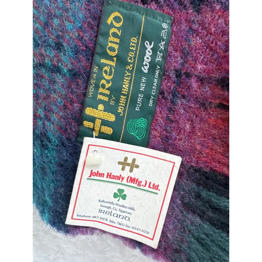NWT Vintage John Hanley & Co L.T.D plus 90s woven fringed Plaid Wool Throw 54x40